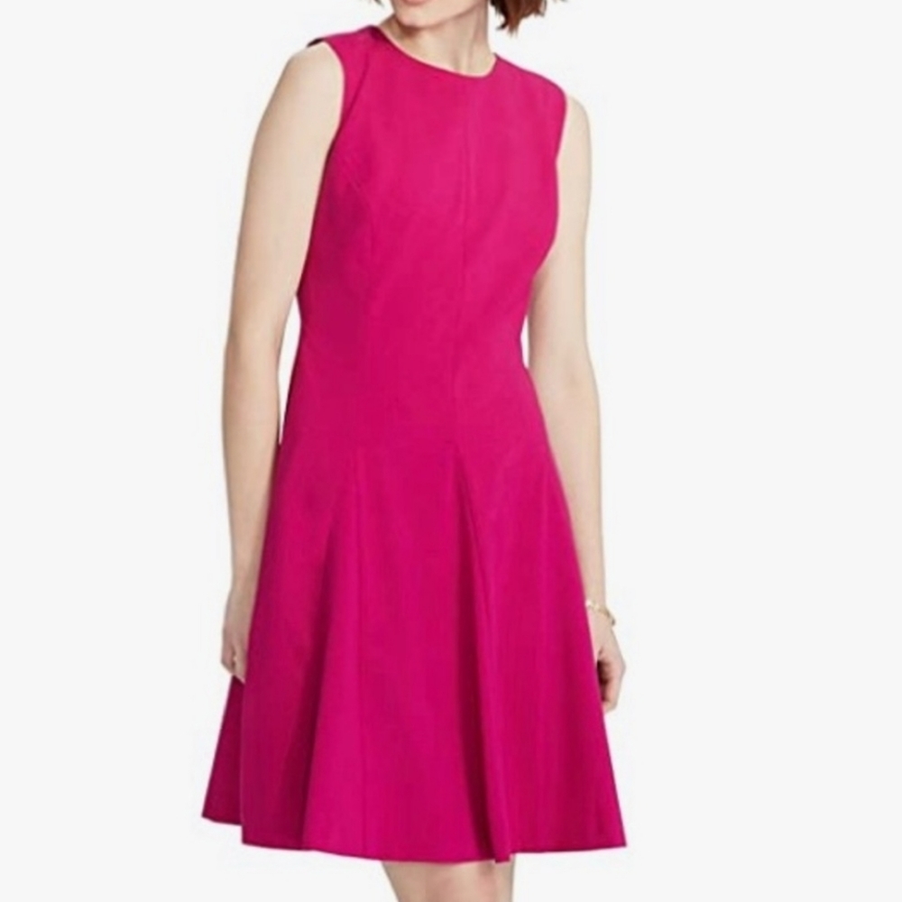 Lauren Ralph Lauren Magenta Fit & Flare Pleated Dress